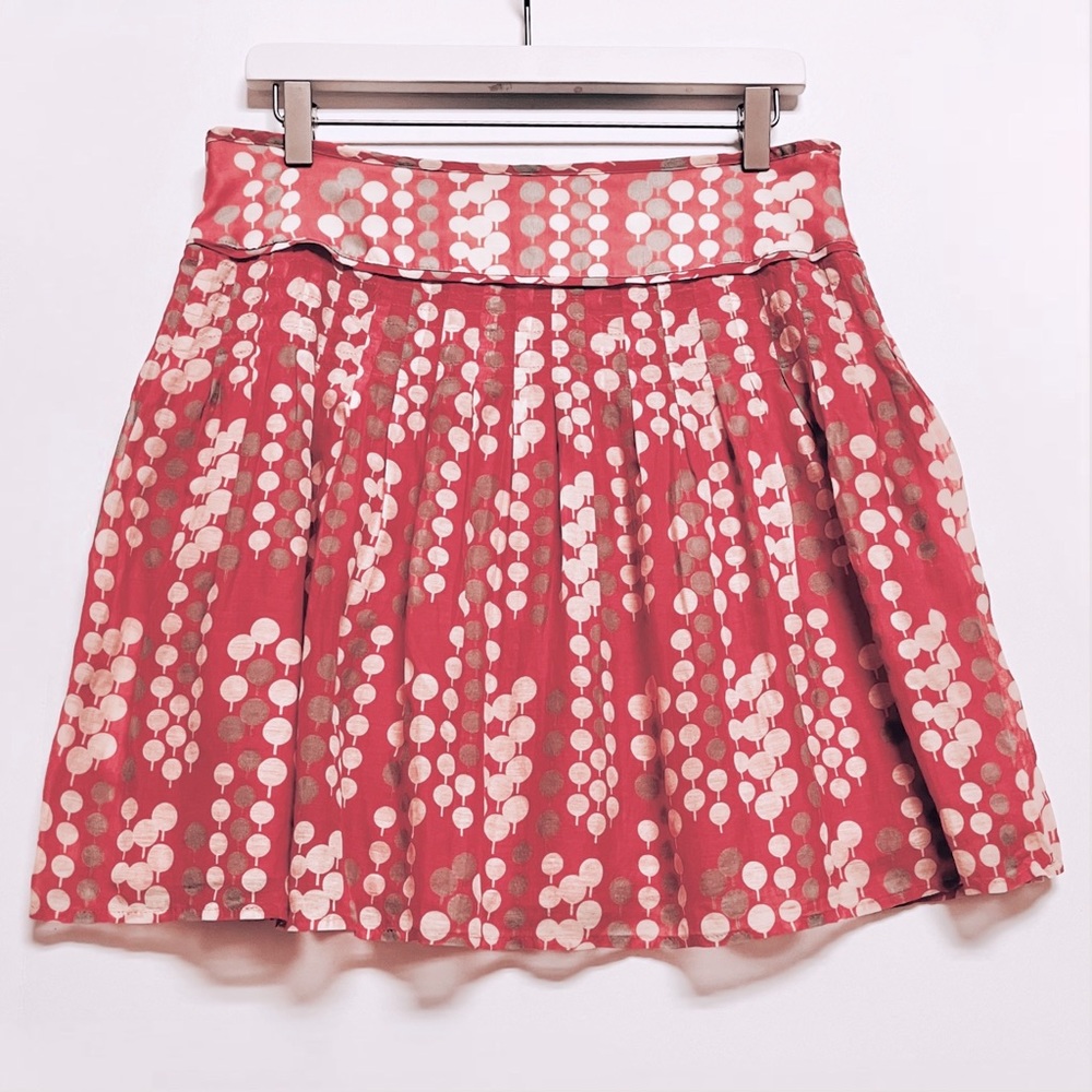 Fossil Silk Cotton Pleated Polka Dot Print A-Line Skirt Pink-Coral Size 4